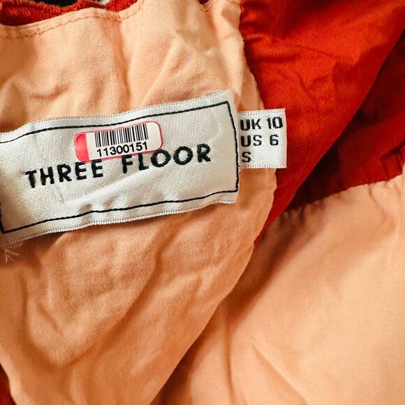 THREE FLOOR Damsel Sweetheart Burnt Orange Overlay Tie Shoulder Eyelet Dress 6 - Picture 10 of 13